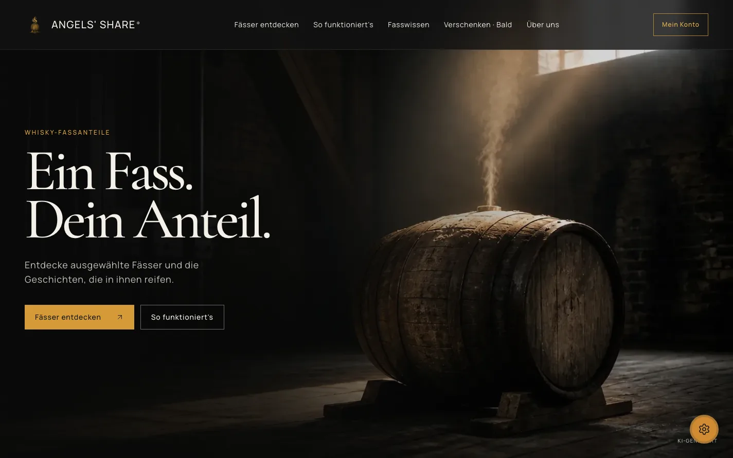 Die von uns entwickelte Angels’ Share Website